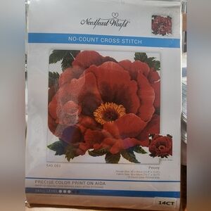 Needleart World   No Count Cross Stitch  PEONY 15.8" Square New